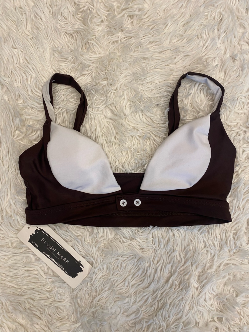 Blushmark Kama Eden White & Brown Bikini Top Medium NWT